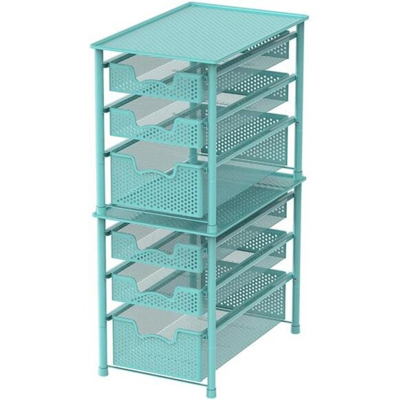 Simple Houseware Stackable 3 Tier Sliding Basket Organizer Drawer, Turquoise - Picture 3 of 6